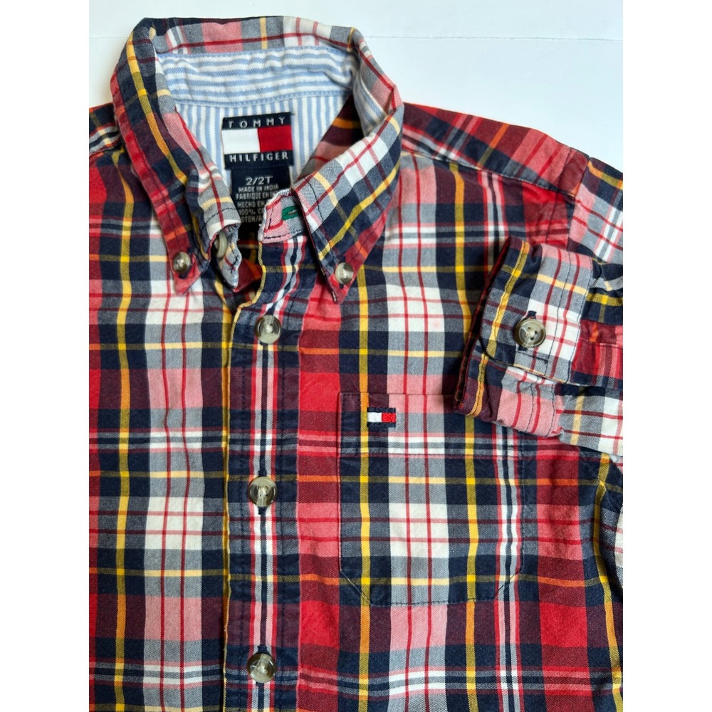 Tommy Hilfiger Plaid Button Down Shirt Long Sleeve Red Yellow‎ Boys Size 2T